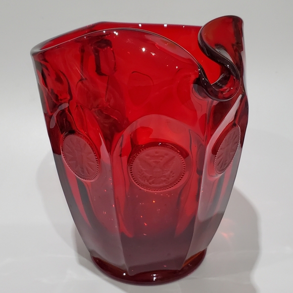 32oz Fostoria "Coin Glass Ruby" Red Heavy Thick Pitcher - Picture 5 of 16